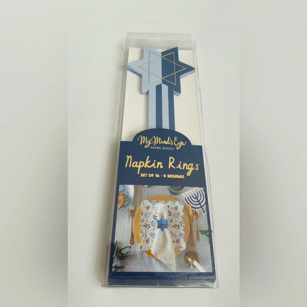 New 64 Blue Paper Napkin Rings Jewish Stars My Mind’s Eye made in Malaysia